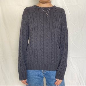 Gray cable knit crew neck sweater